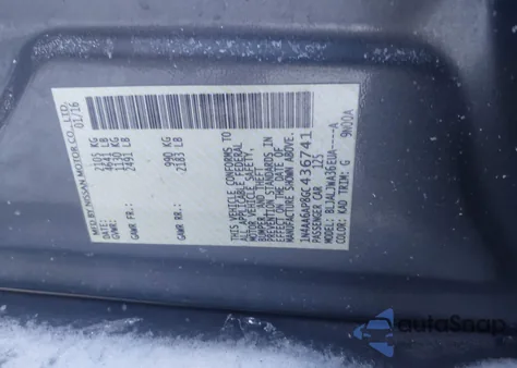 2016 Nissan Maxima 3.5 Sv из США, поврежденный, VIN 1N4AA6AP8GC436741